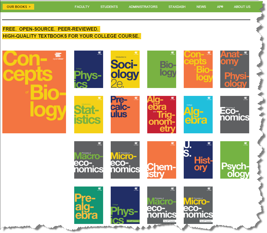 screenshot: OpenStax textbooks covers