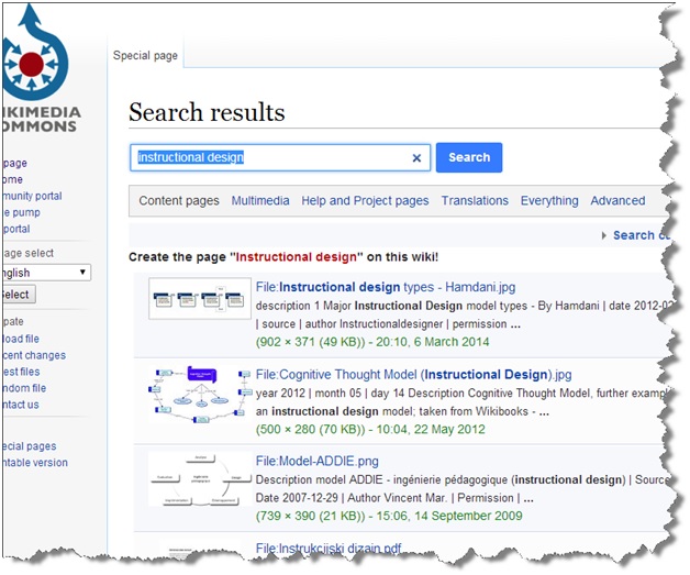 Screenshot of Wikimedia search results page