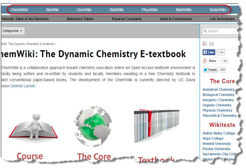 UC Davis STEM Wiki screengrab highlighting main topics