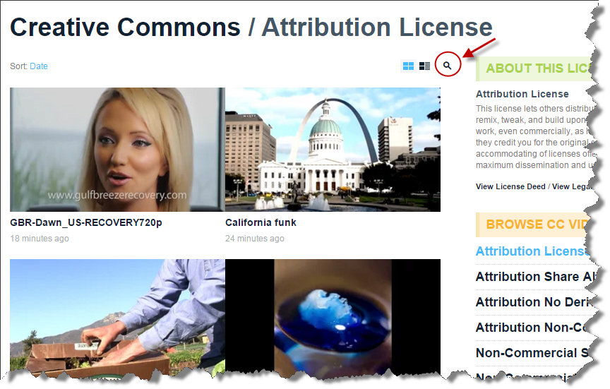 Screenshot: Vimeo collection with magnifier icon circled