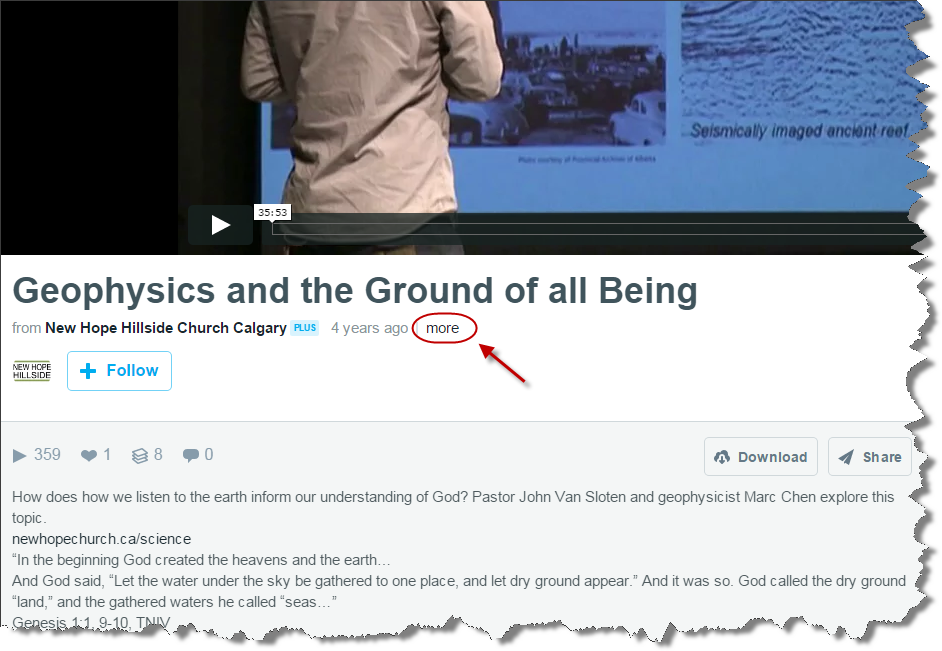 Screenshot: More link circled under the video title